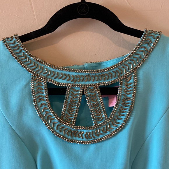 Lilly Pulitzer Baby Blue Mini Dress with Beaded Cut Out Neckline - Picture 4 of 12